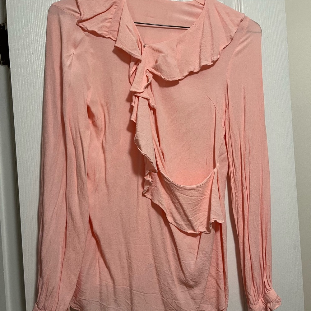Elegant Pink Ruffle Blouse